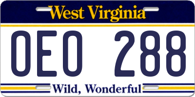 WV license plate OEO288