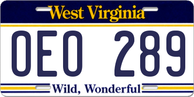 WV license plate OEO289