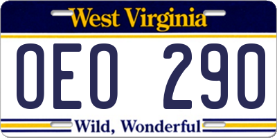 WV license plate OEO290