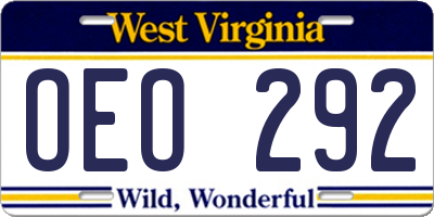 WV license plate OEO292