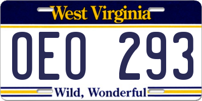 WV license plate OEO293