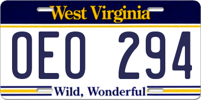 WV license plate OEO294