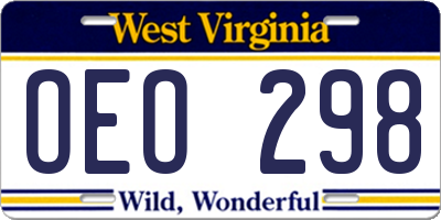 WV license plate OEO298