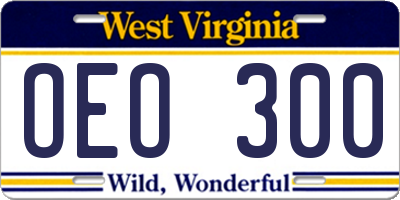 WV license plate OEO300