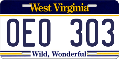 WV license plate OEO303