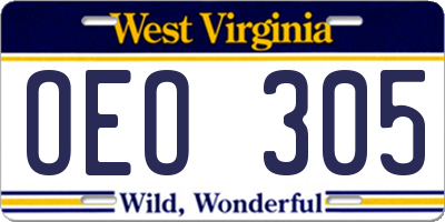 WV license plate OEO305