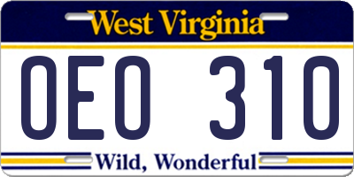 WV license plate OEO310