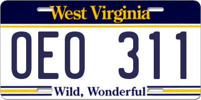 WV license plate OEO311