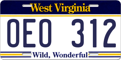 WV license plate OEO312