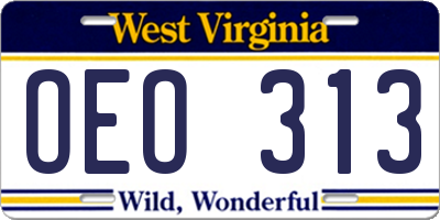 WV license plate OEO313