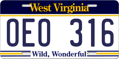WV license plate OEO316
