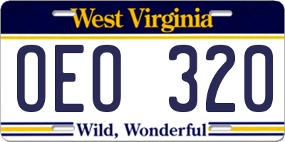 WV license plate OEO320