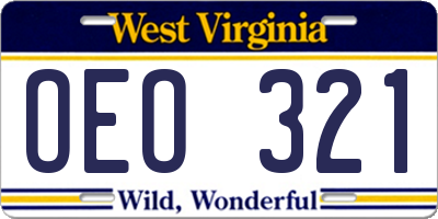 WV license plate OEO321