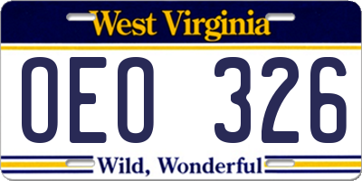 WV license plate OEO326