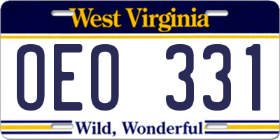 WV license plate OEO331