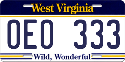 WV license plate OEO333