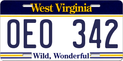 WV license plate OEO342