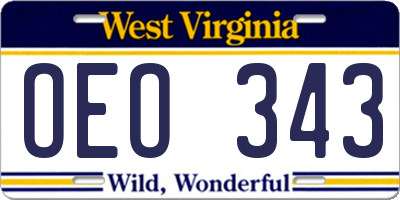 WV license plate OEO343