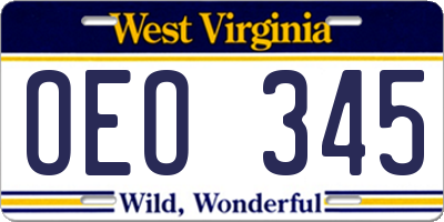 WV license plate OEO345