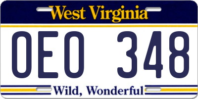 WV license plate OEO348