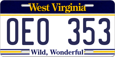 WV license plate OEO353