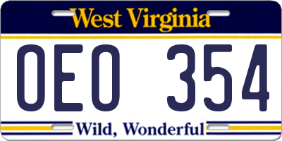 WV license plate OEO354