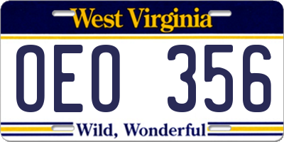 WV license plate OEO356