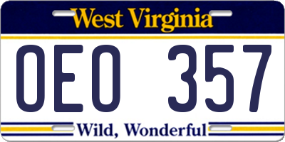 WV license plate OEO357
