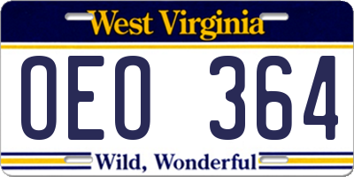 WV license plate OEO364
