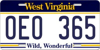 WV license plate OEO365