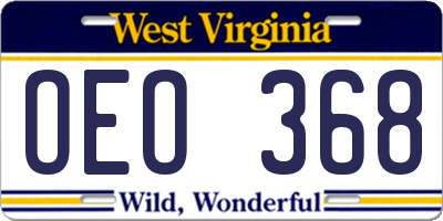 WV license plate OEO368