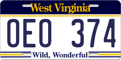 WV license plate OEO374