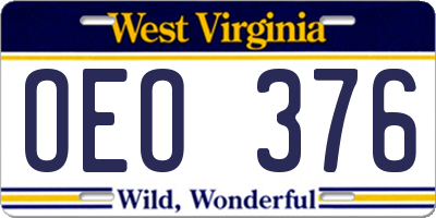 WV license plate OEO376