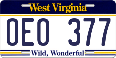WV license plate OEO377