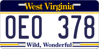 WV license plate OEO378