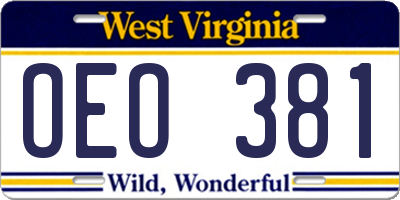 WV license plate OEO381