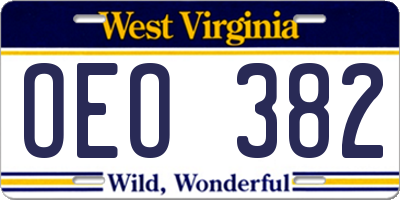 WV license plate OEO382