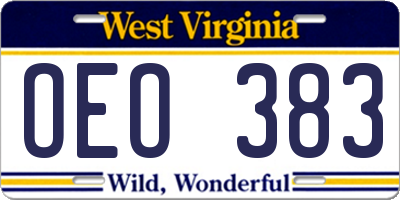 WV license plate OEO383