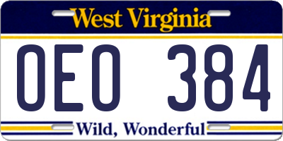 WV license plate OEO384