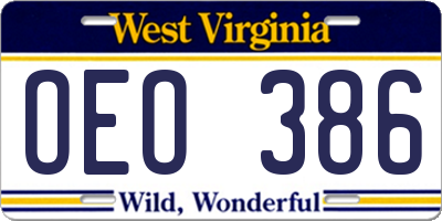 WV license plate OEO386