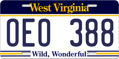 WV license plate OEO388