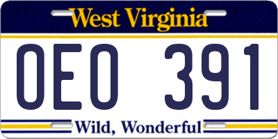 WV license plate OEO391