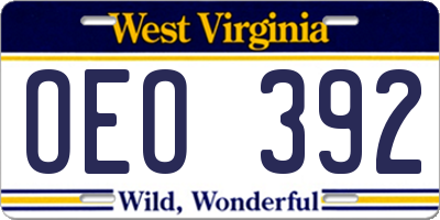 WV license plate OEO392