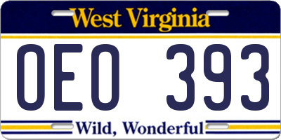 WV license plate OEO393