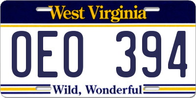 WV license plate OEO394