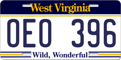 WV license plate OEO396