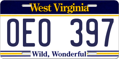 WV license plate OEO397