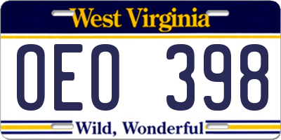 WV license plate OEO398