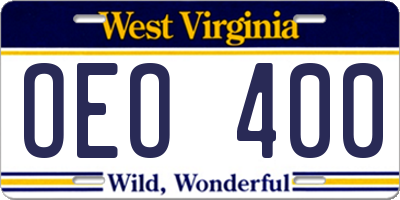 WV license plate OEO400