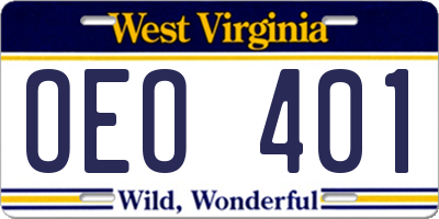 WV license plate OEO401